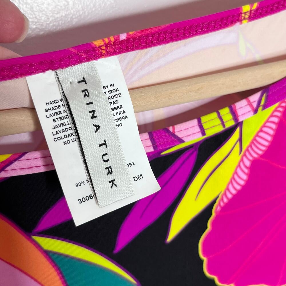 Trina Turk Floral Swim Cover Up Tunic Dress Pink Black Tropical Size S Resort - Picture 6 of 9